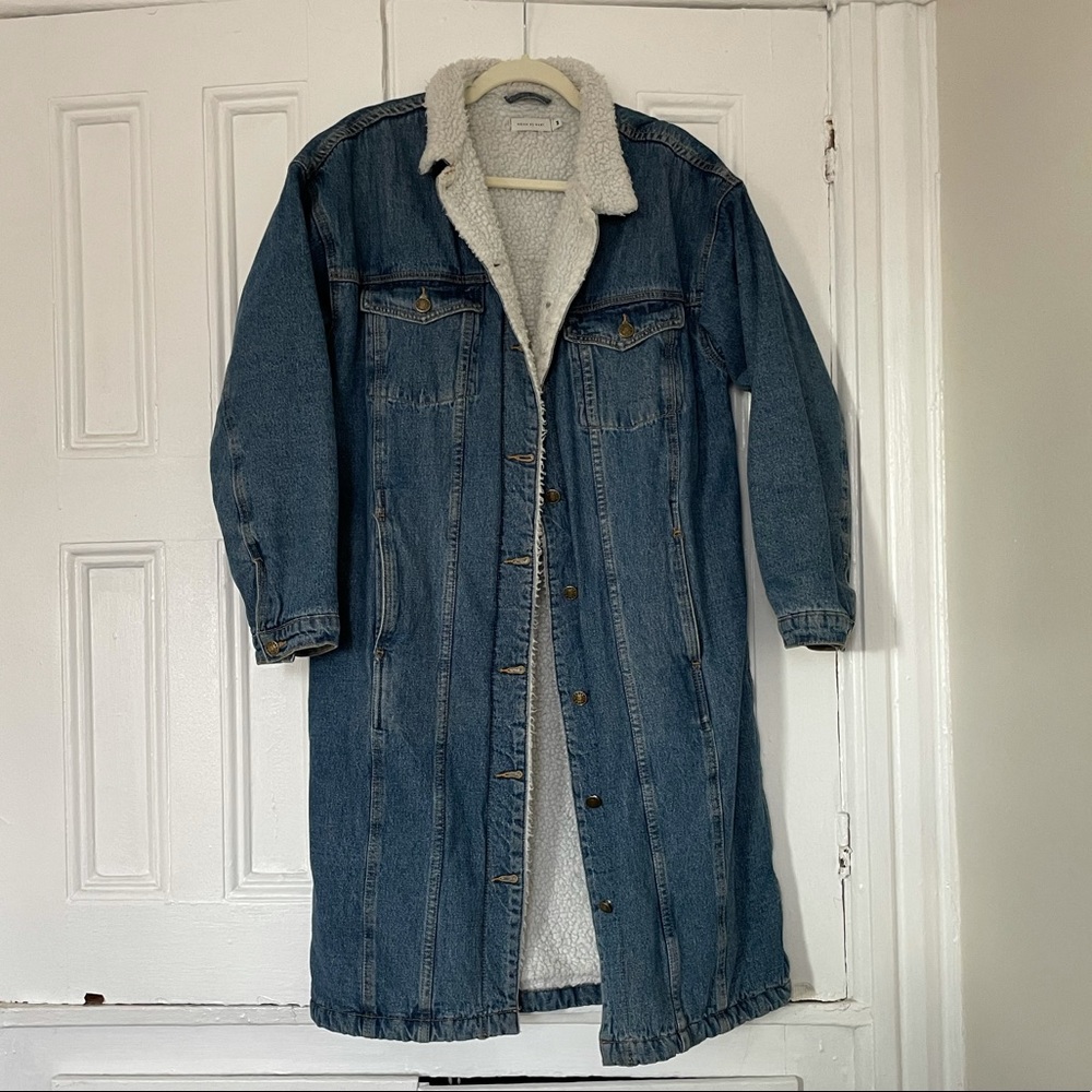 Long Shearling-Lined Denim Coat